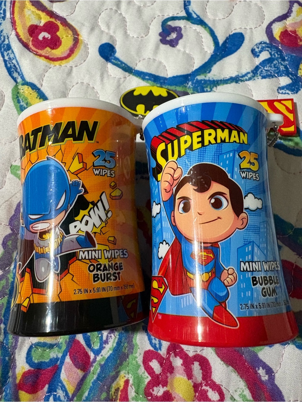 Batman Mini Wipes Tub - Orange Burst Packaging with Yellow & Black Logo